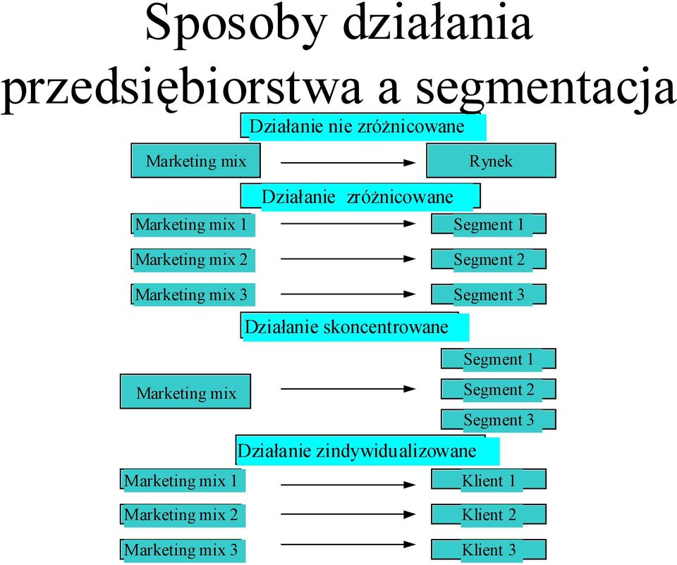 mix 3 Segment 3 Działanie skoncentrowane Segment 1 Marketing mix Segment 2 Segment 3