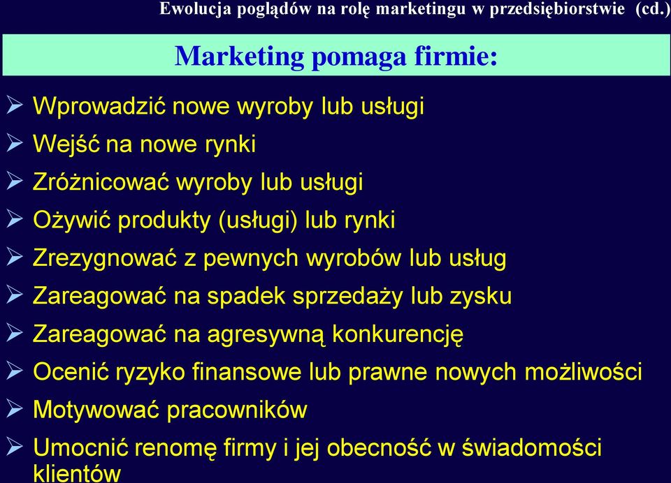 rynki Zrezygnować z pewnych wyrobów lub usług Zareagować na spadek sprzedaży lub zysku Zareagować na agresywną