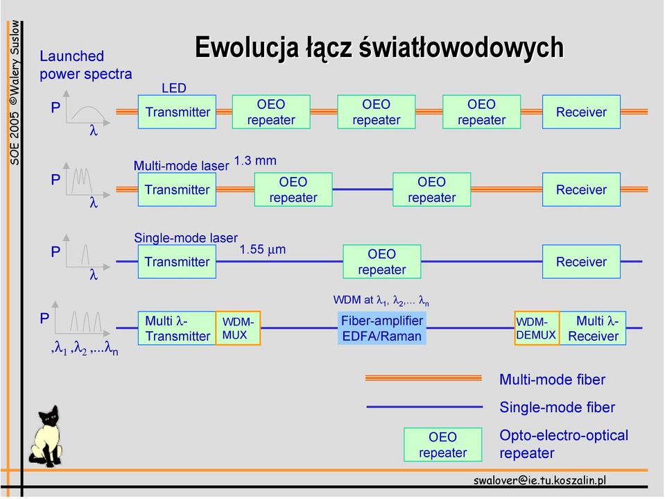 55 µm Transmitter OEO repeater Receiver P,λ 1,λ 2,...λ n Multi λ- Transmitter WDM- MUX WDM at λ 1, λ 2,.