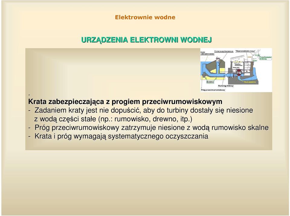 dopuci, aby do turbiny dostały si niesione n z wod czci stałe (np.