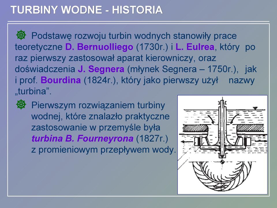 ), jak i prof. Bourdina (1824r.), który jako pierwszy użył nazwy turbina.