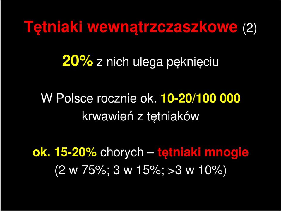 10-20/100 000 krwawień z tętniaków ok.