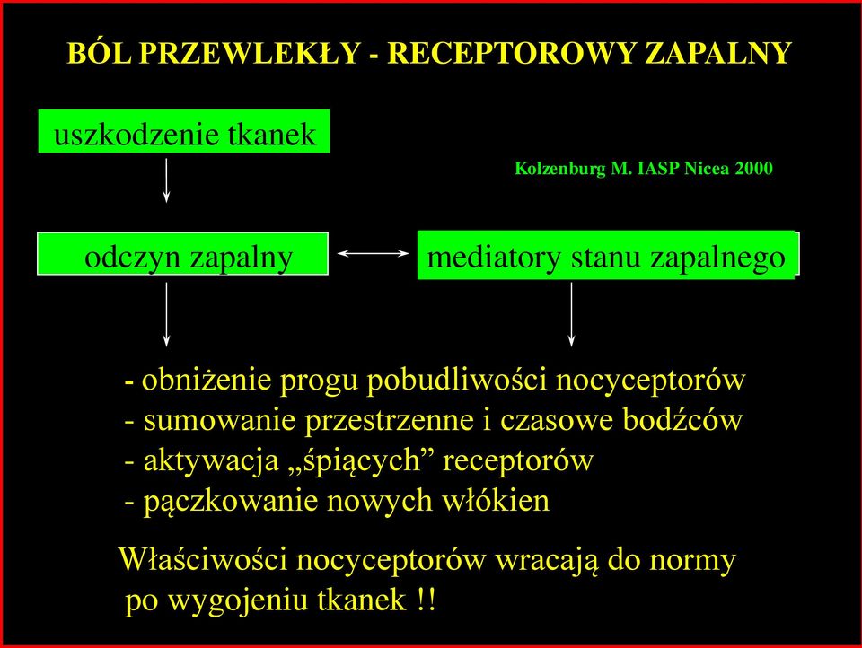 pobudliwości nocyceptorów - sumowanie przestrzenne i czasowe bodźców - aktywacja