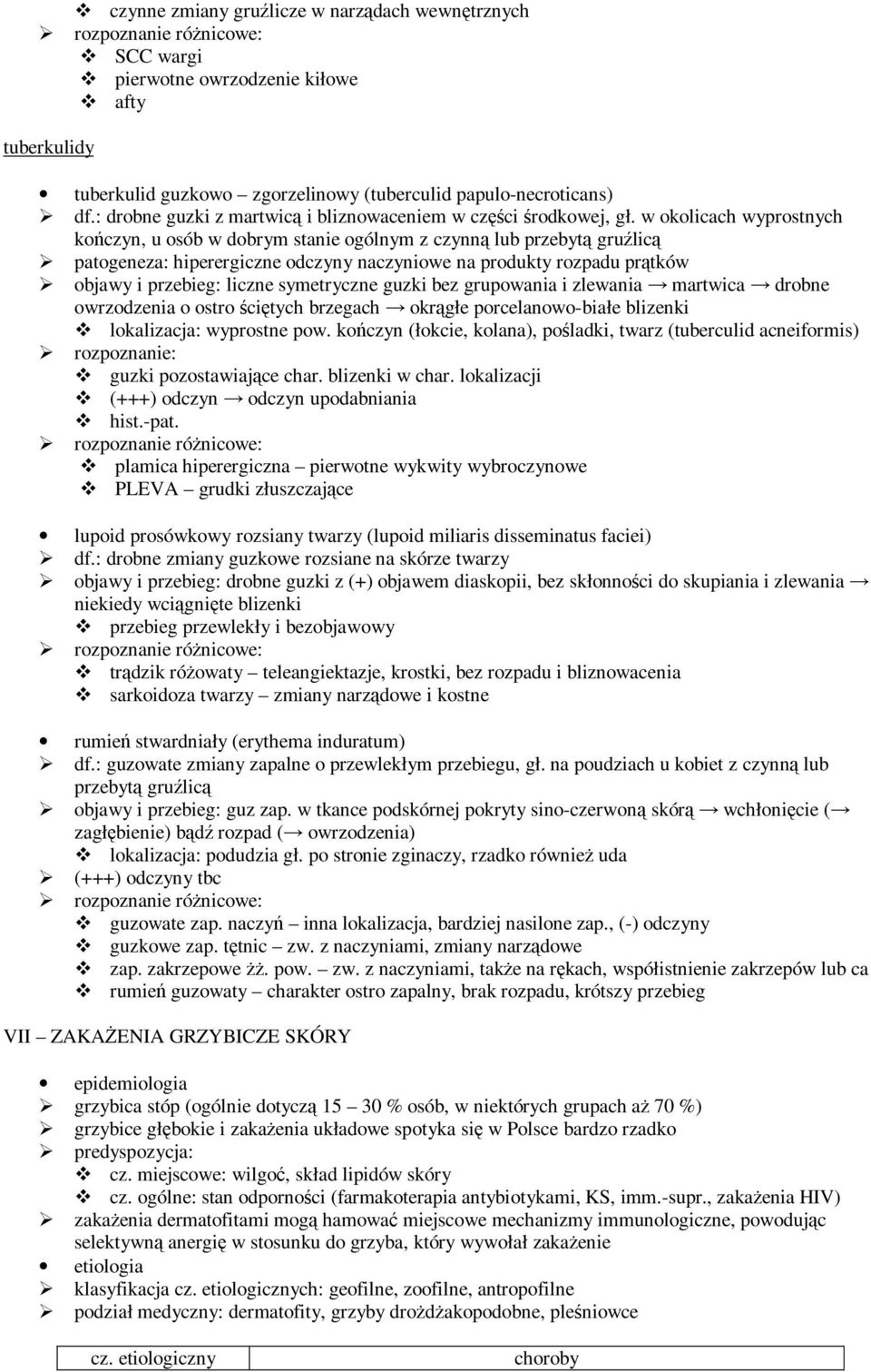 w okolicach wyprostnych kończyn, u osób w dobrym stanie ogólnym z czynną lub przebytą gruźlicą patogeneza: hiperergiczne odczyny naczyniowe na produkty rozpadu prątków objawy i przebieg: liczne