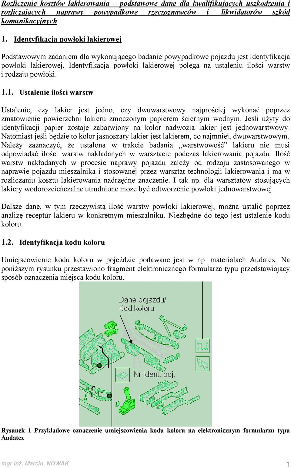 Identyfikacja powłoki lakierowej polega na ustaleniu ilości warstw i rodzaju powłoki. 1.