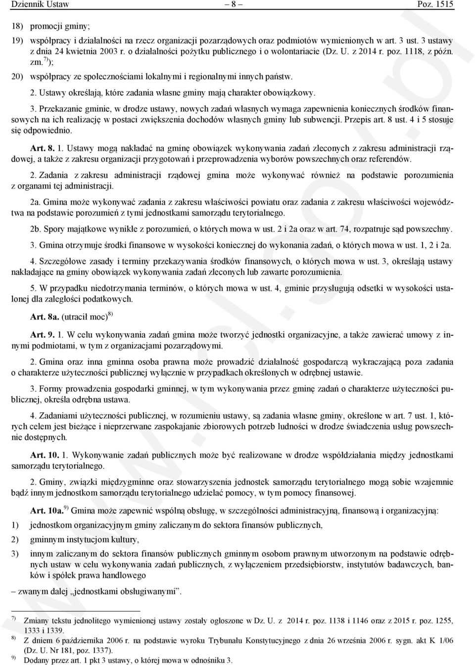 3. Przekazanie gminie, w drodze ustawy, nowych zadań własnych wymaga zapewnienia koniecznych środków finansowych na ich realizację w postaci zwiększenia dochodów własnych gminy lub subwencji.