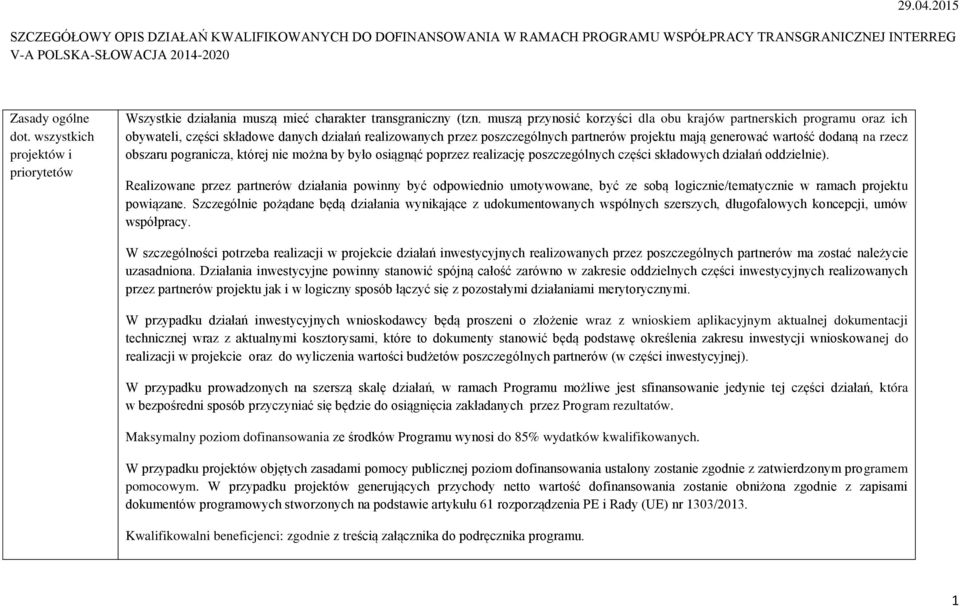 muszą przynosić korzyści dla obu krajów partnerskich programu oraz ich obywateli, części składowe danych działań realizowanych przez poszczególnych partnerów projektu mają generować wartość dodaną na