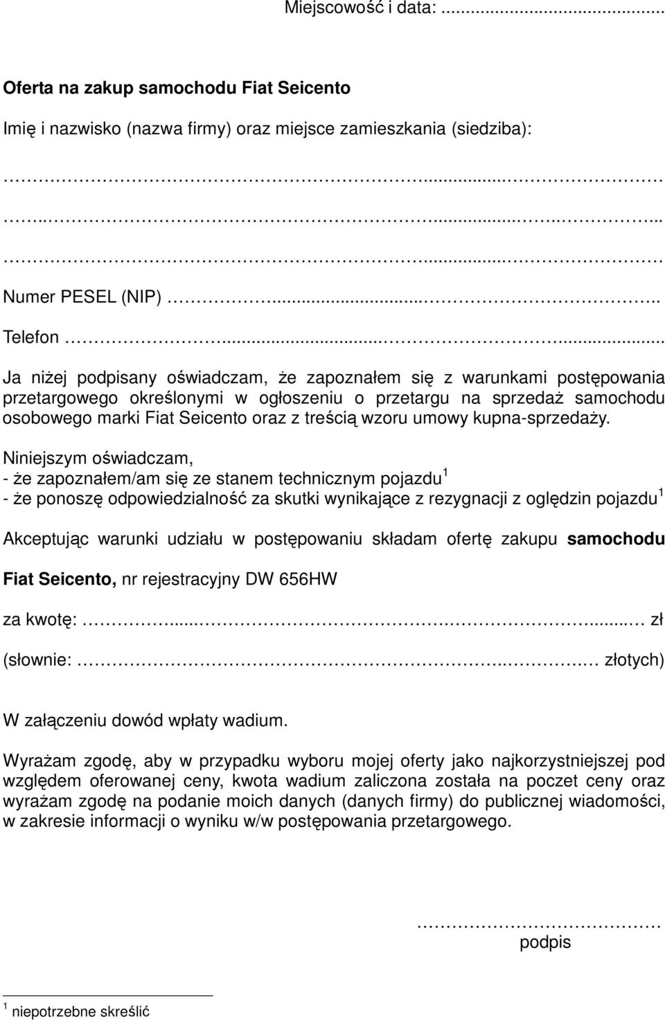 wzoru umowy kupna-sprzedaży.