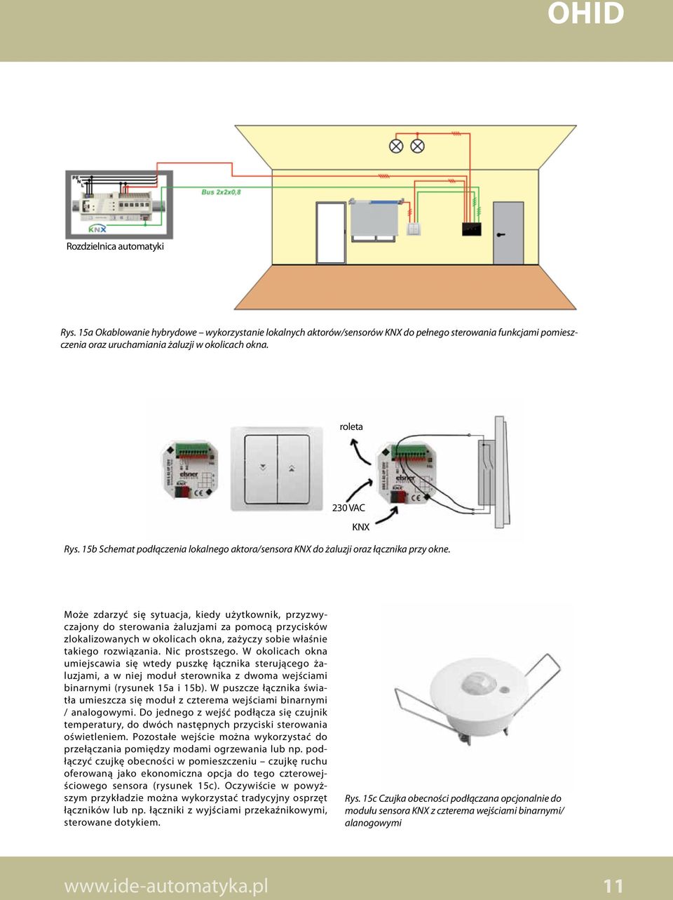 KNX Może zdarzyć się sytuacja, kiedy użytkownik, przyzwyczajony do sterowania żaluzjami za pomocą przycisków zlokalizowanych w okolicach okna, zażyczy sobie właśnie takiego rozwiązania.