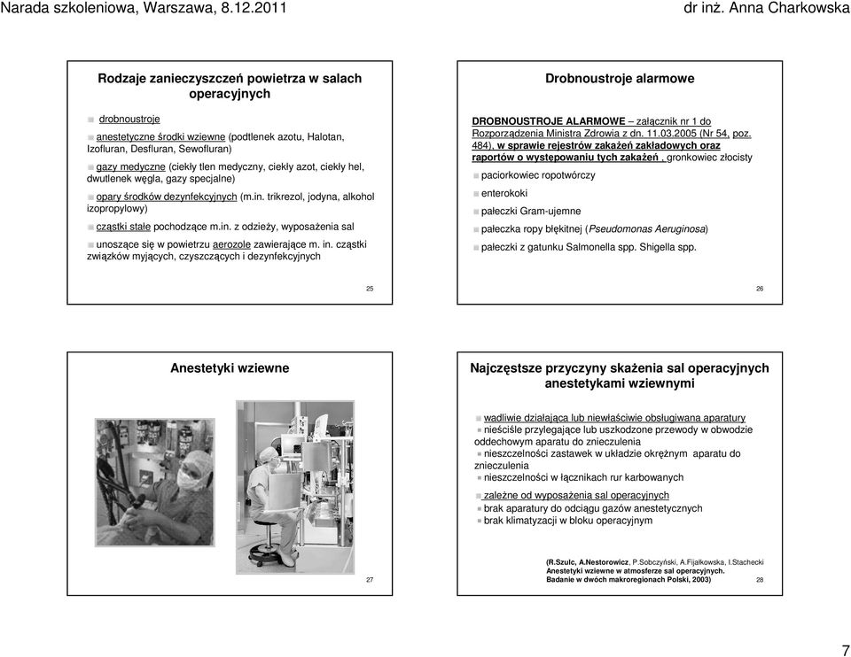 in. cząstki związków myjących, czyszczących i dezynfekcyjnych Drobnoustroje alarmowe DROBNOUSTROJE ALARMOWE załącznik nr 1 do Rozporządzenia Ministra Zdrowia z dn. 11.03.2005 (Nr 54, poz.
