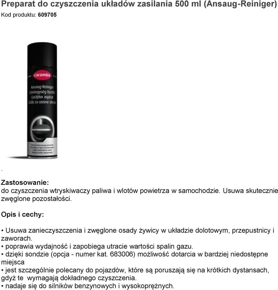 poprawia wydajność i zapobiega utracie wartości spalin gazu. dzięki sondzie (opcja - numer kat.