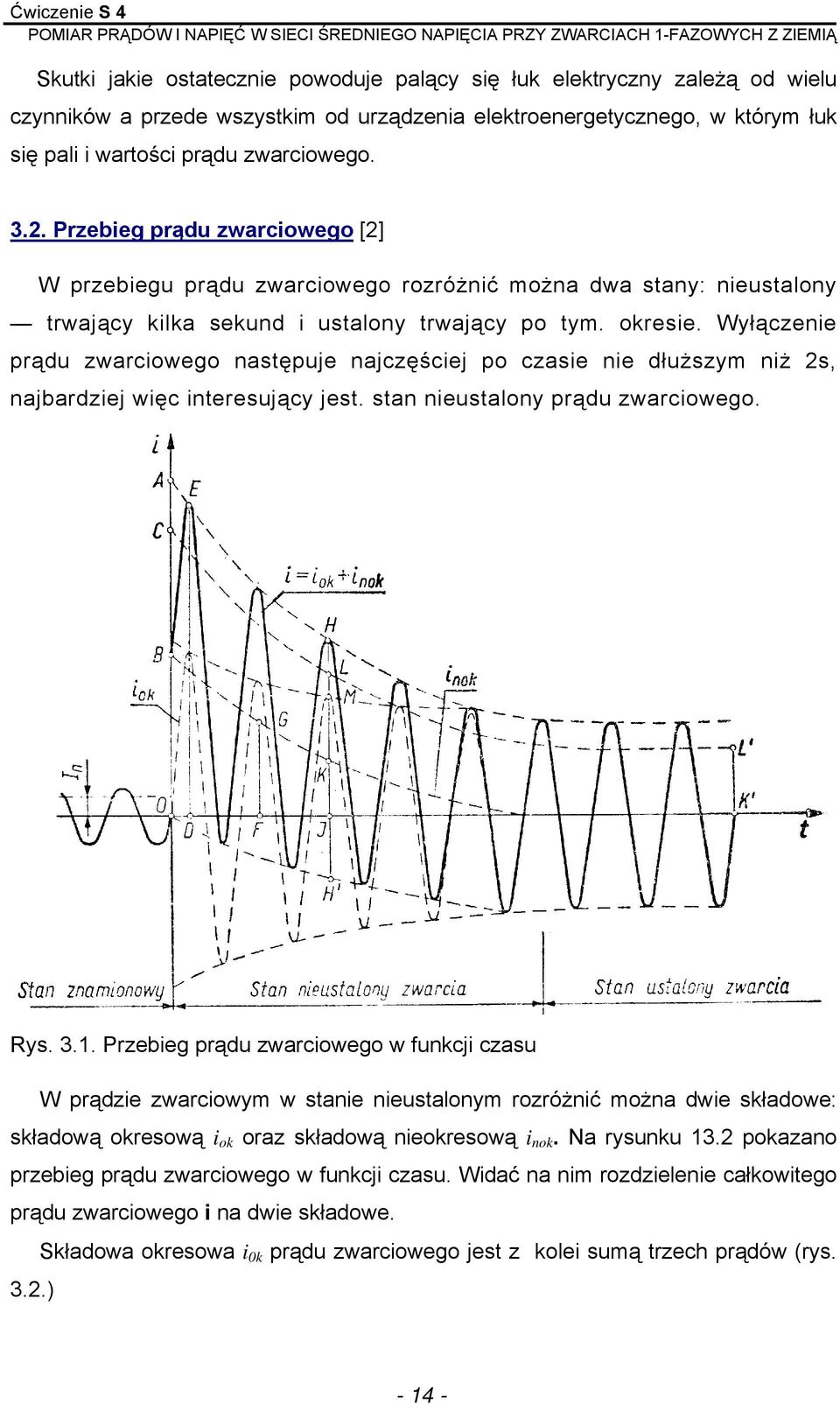 Wyłączenie prądu zwarciowego następuje najczęściej po czasie nie dłuższym niż 2s, najbardziej więc interesujący jest. stan nieustalony prądu zwarciowego. Rys. 3.1.