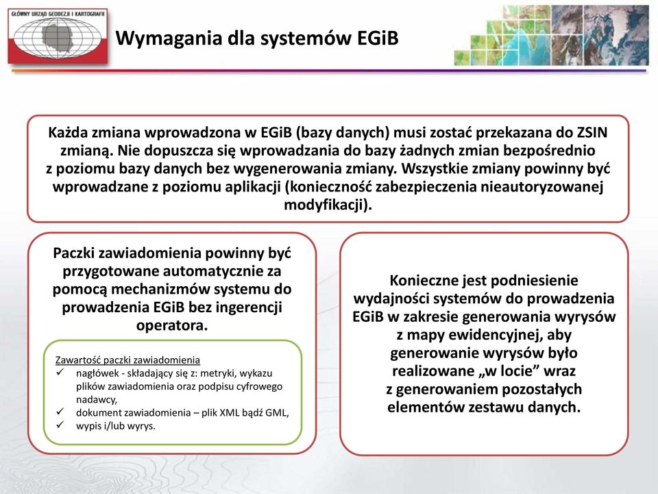 Wszystkie zmiany powinny być wprowadzane z poziomu aplikacji (konieczność zabezpieczenia nieautoryzowanej modyfikacji).