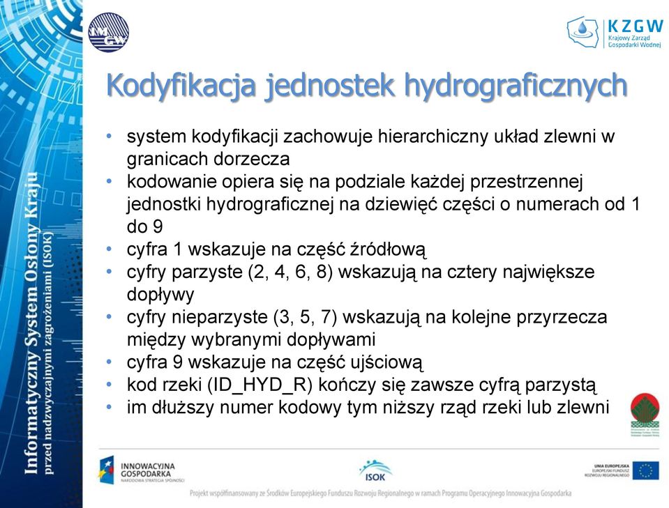 parzyste (2, 4, 6, 8) wskazują na cztery największe dopływy cyfry nieparzyste (3, 5, 7) wskazują na kolejne przyrzecza między wybranymi