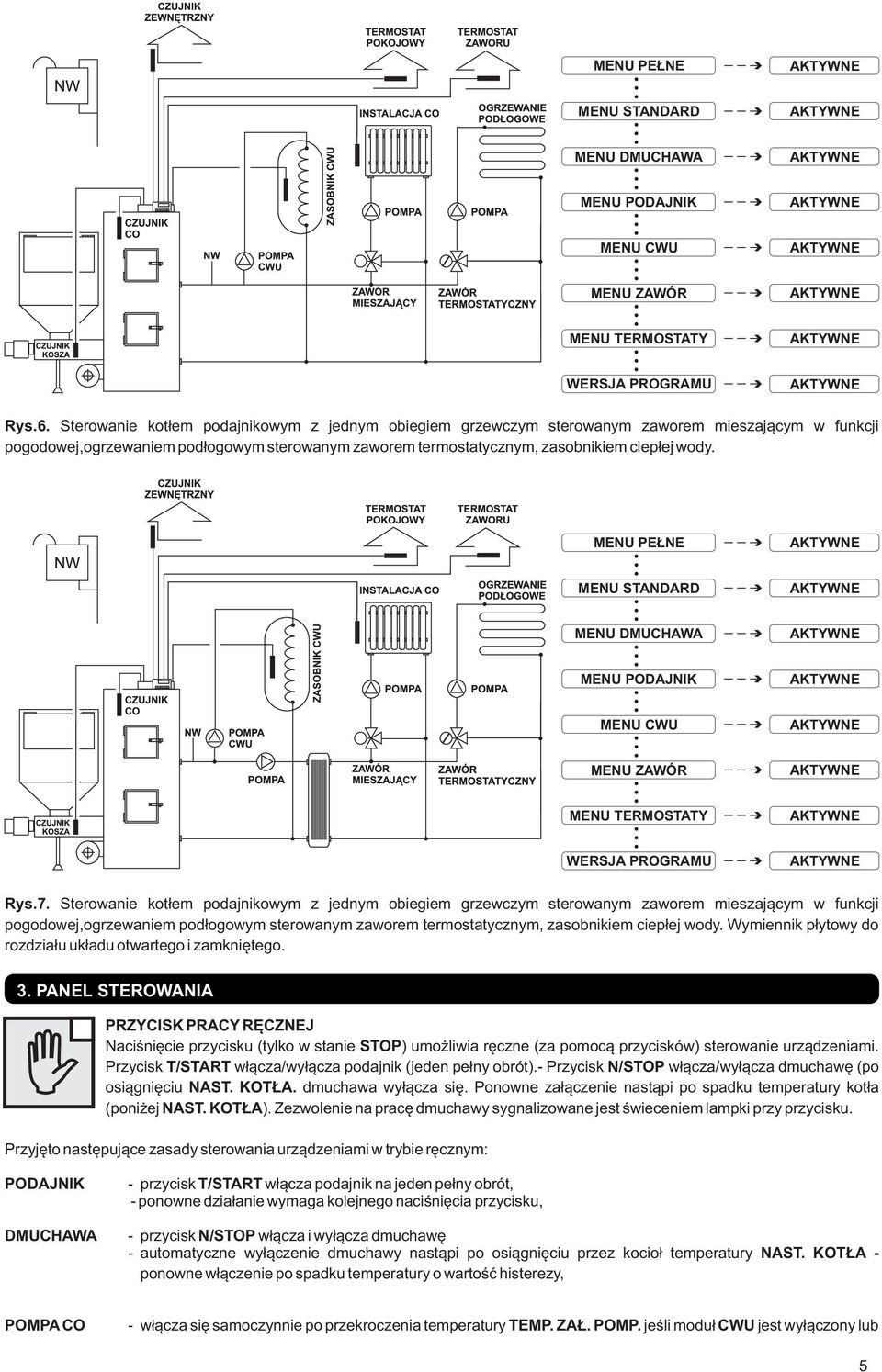 MENU PEŁNE MENU STANDARD MENU DMUHAWA MENU PDAJNIK MENU WU MENU ZAWÓR MENU TERMSTATY WERSJA PRGRAMU Rys.7.  Wymiennik płytowy do rozdziału układu otwartego i zamkniętego. 3.