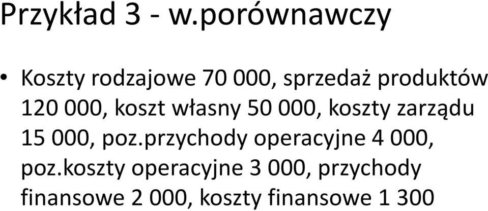 10 000, koszt własny 50 000, koszty zarządu 15 000, poz.