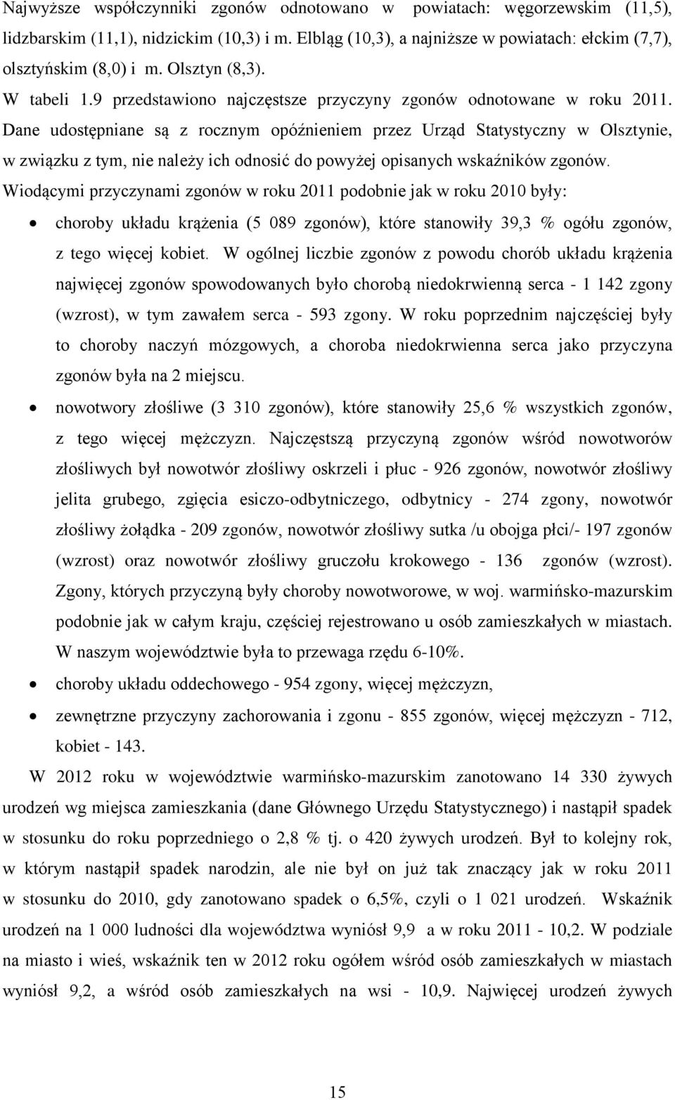 Dane udostępniane są z rocznym opóźnieniem przez Urząd Statystyczny w Olsztynie, w związku z tym, nie należy ich odnosić do powyżej opisanych wskaźników zgonów.