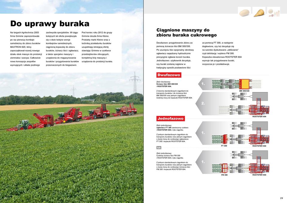 W ciągu kolejnych lat oferta powiększyła się o dwie kolejne wersje kombajnów samobieżnych, ciągnioną kopaczkę do zbioru buraków, ścinacz liści i ogławiacz, a także specjalne maszyny i urządzenia do