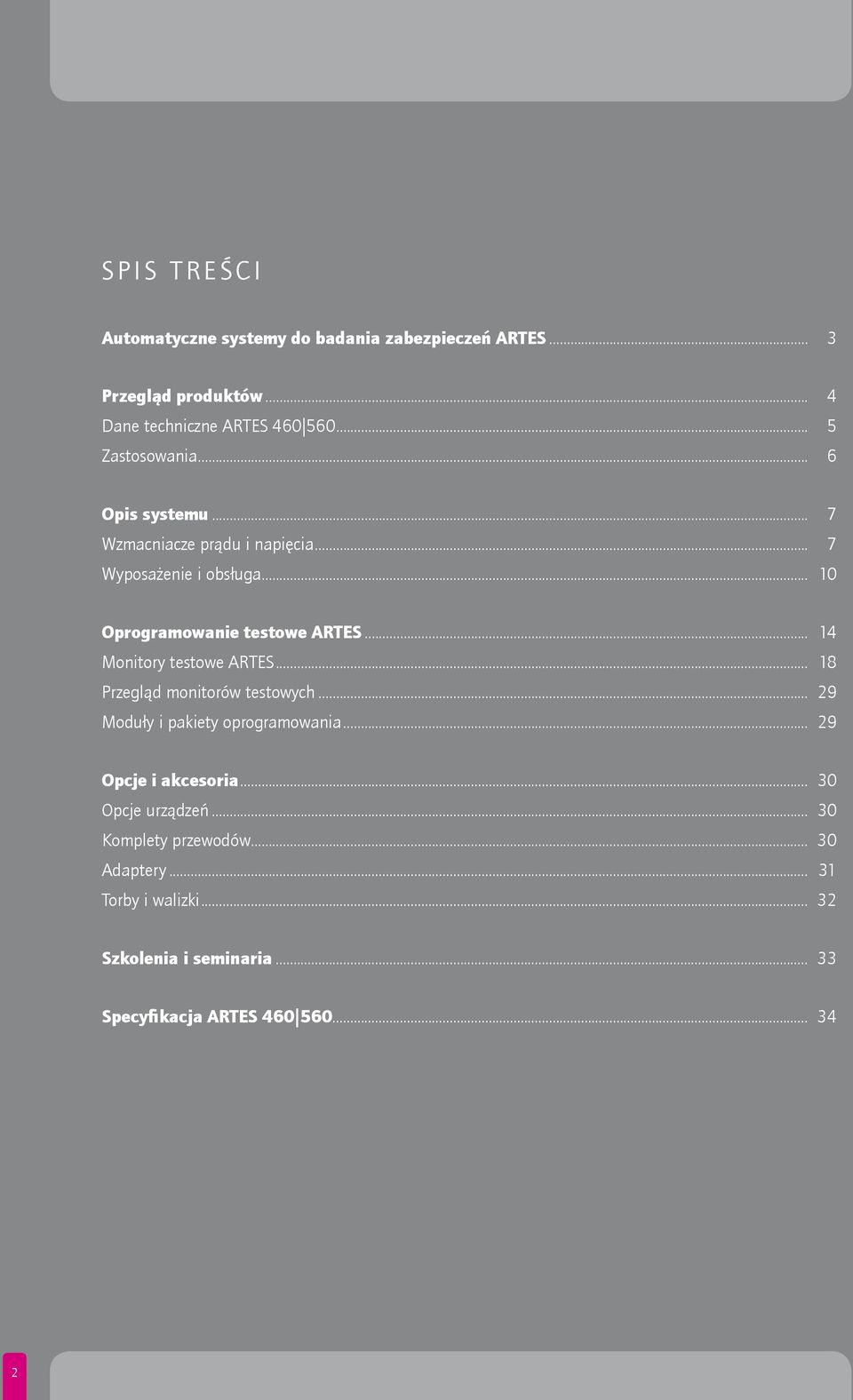 .. 14 Monitory testowe ARTES... 18 Przegląd monitorów testowych... 29 Moduły i pakiety oprogramowania... 29 Opcje i akcesoria.