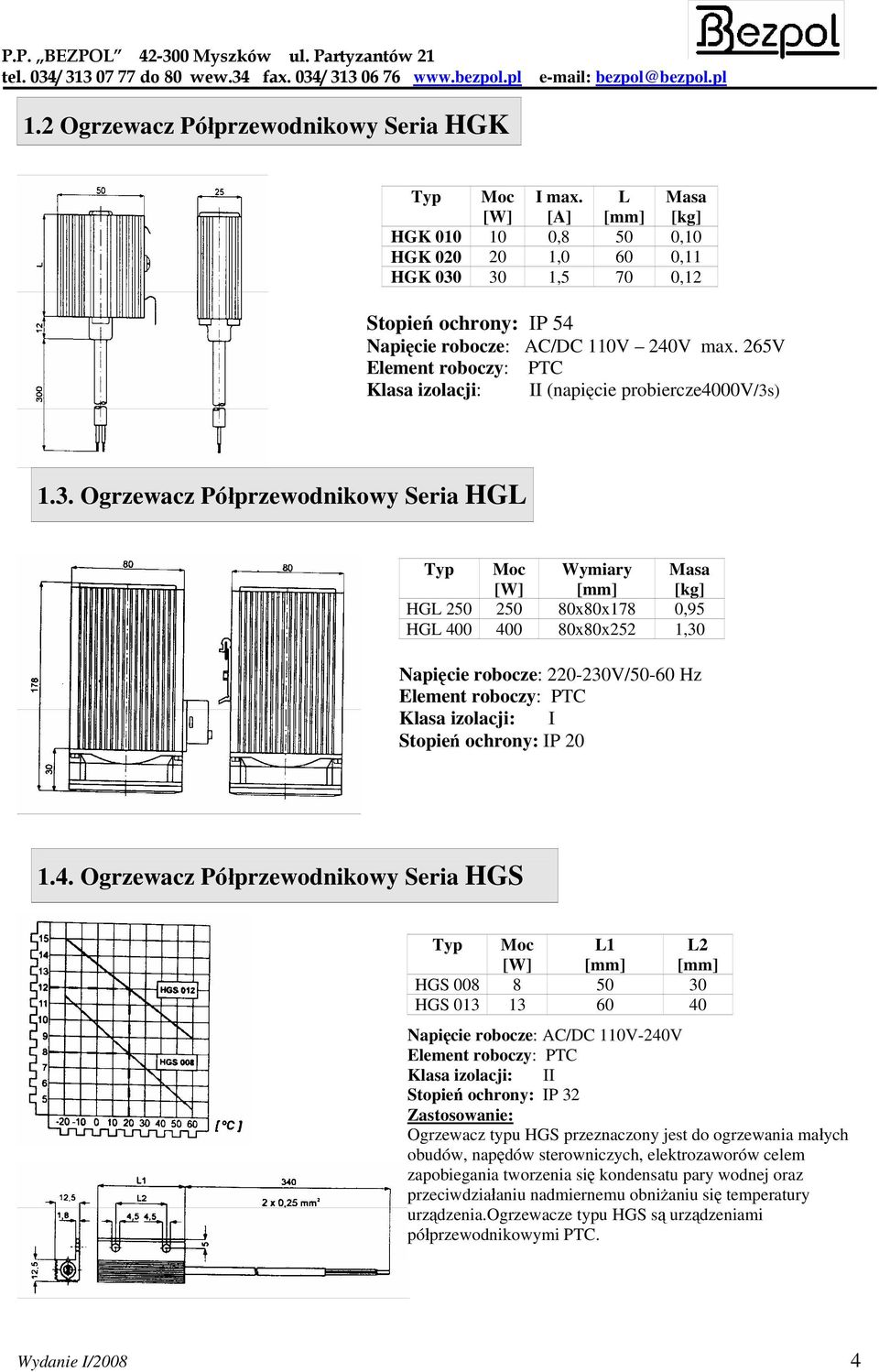 265V Element roboczy: PTC Klasa izolacji: II (napięcie probiercze4000v/3s