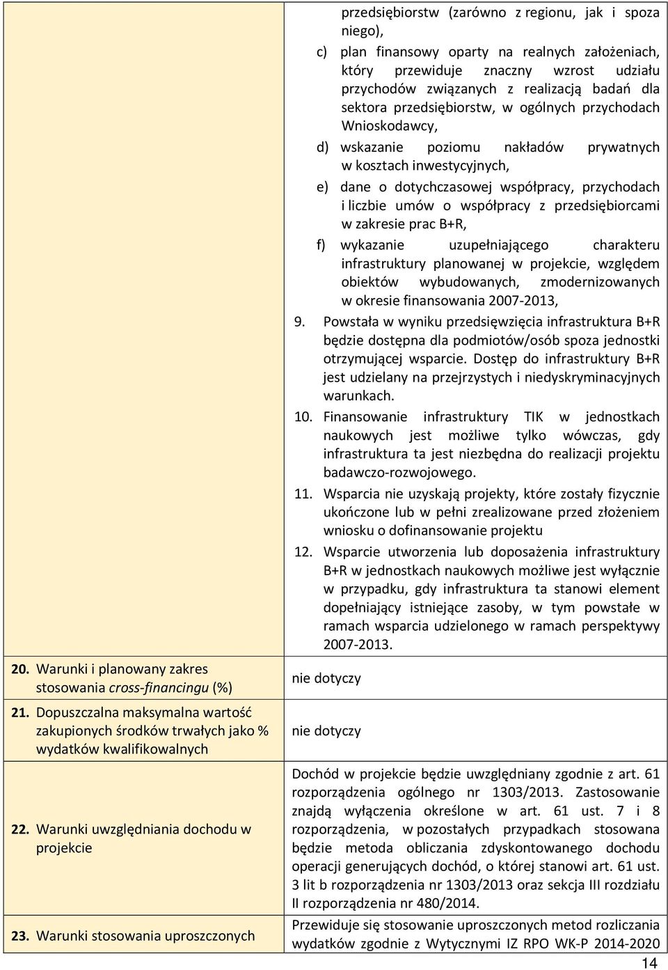 Warunki stosowania uproszczonych przedsiębiorstw (zarówno z regionu, jak i spoza niego), c) plan finansowy oparty na realnych założeniach, który przewiduje znaczny wzrost udziału przychodów