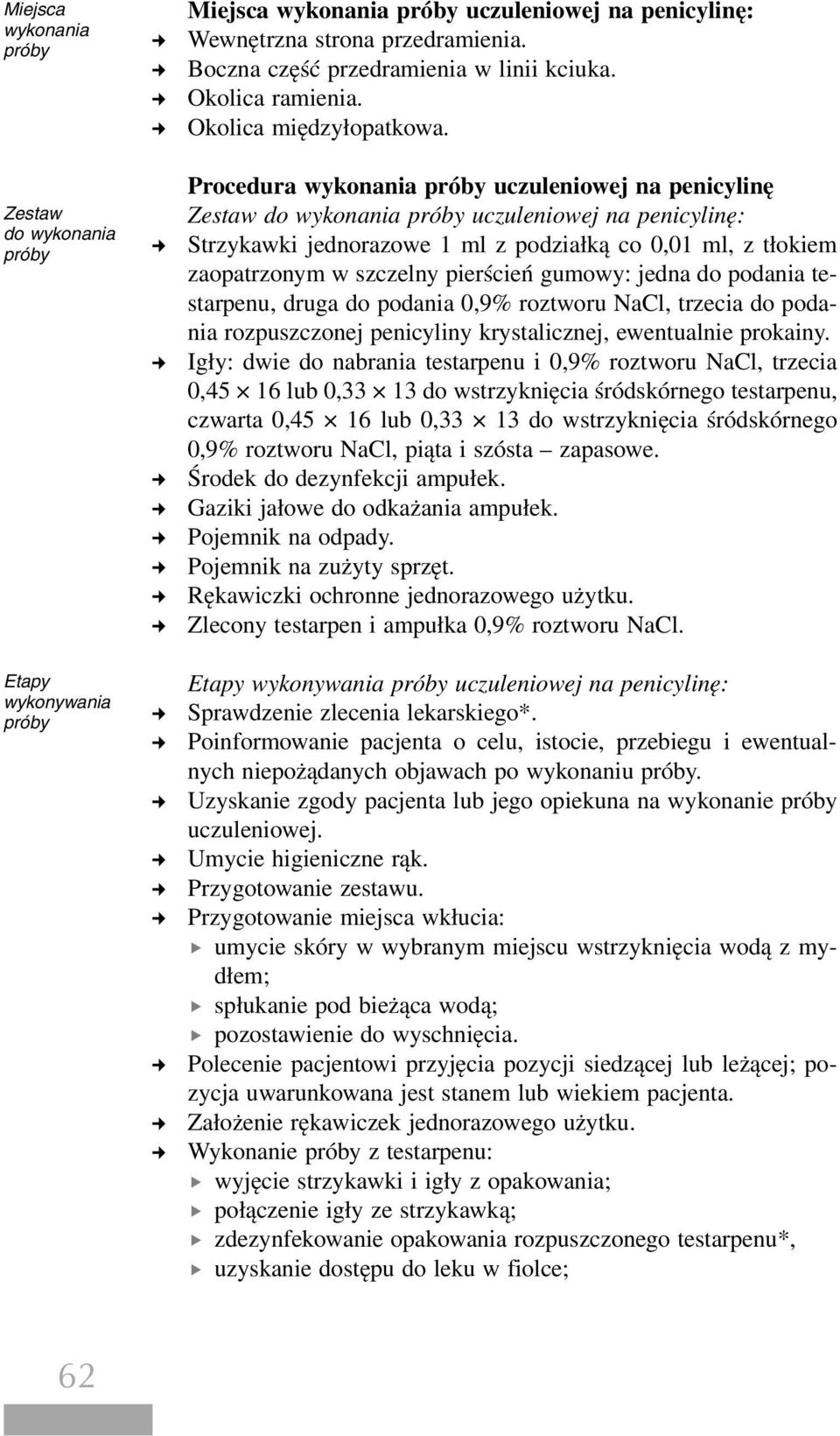 Procedura wykonania uczuleniowej na penicylinę Zestaw do wykonania uczuleniowej na penicylinę: Strzykawki jednorazowe 1 ml z podziałką co 0,01 ml, z tłokiem zaopatrzonym w szczelny pierścień gumowy: