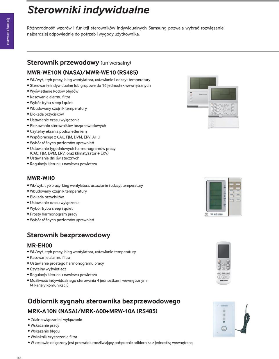 , tryb pracy, bieg wentylatora, ustawianie i odczyt temperatury Sterowanie indywidualne lub grupowe do 16 jednostek wewnętrznych Wyświetlanie kodów błędów Kasowanie alarmu filtra Wybór trybu sleep i