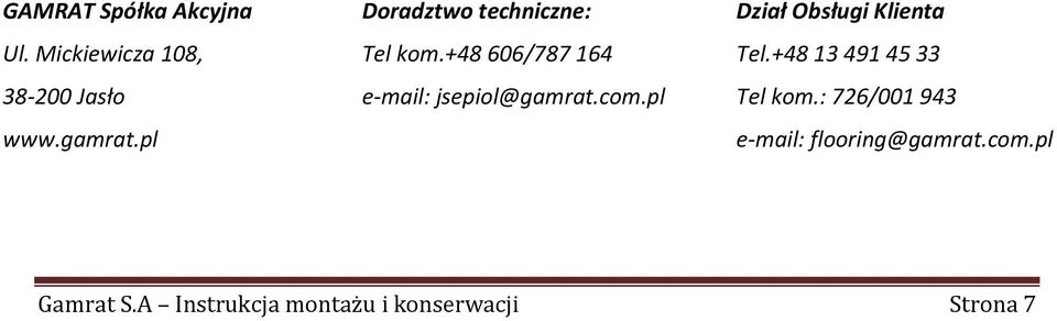 com.pl Dział Obsługi Klienta Tel.+48 13 491 45 33 Tel kom.