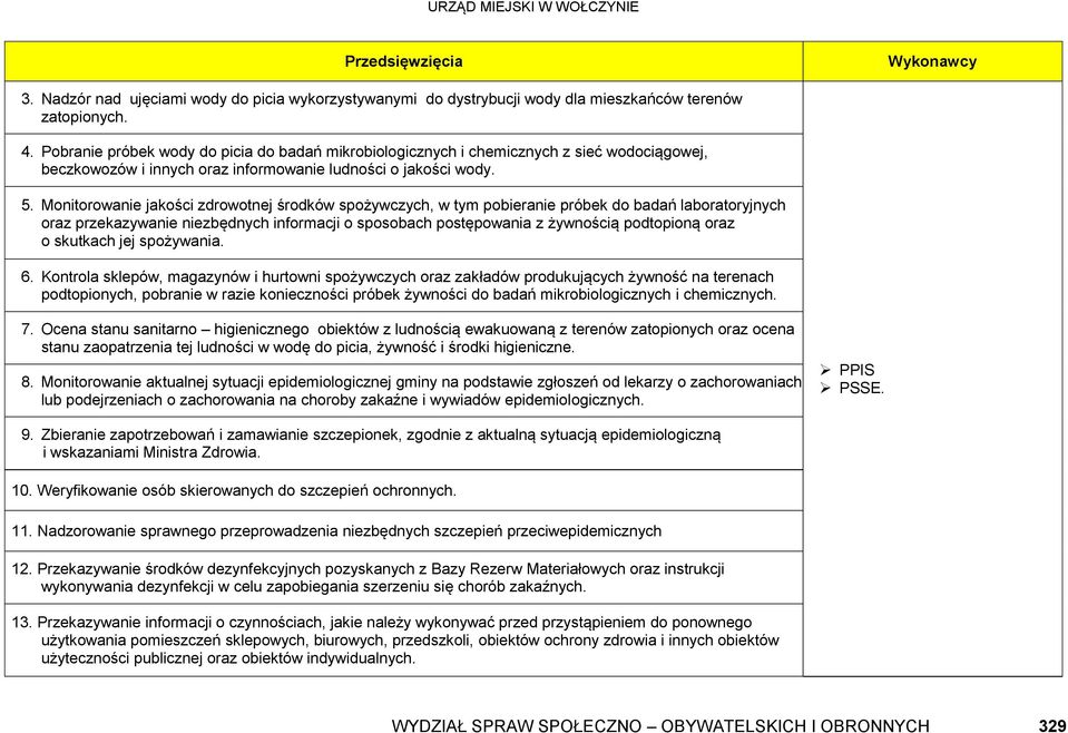 Monitorowanie jakości zdrowotnej środków spożywczych, w tym pobieranie próbek do badań laboratoryjnych oraz przekazywanie niezbędnych informacji o sposobach postępowania z żywnością podtopioną oraz o