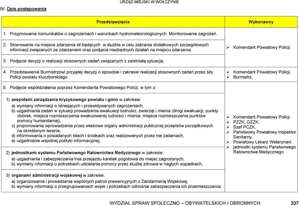 Komendant Powiatowy Policji. 3. Podjęcie decyzji o realizacji stosownych zadań związanych z zaistniałą sytuacją. 4.