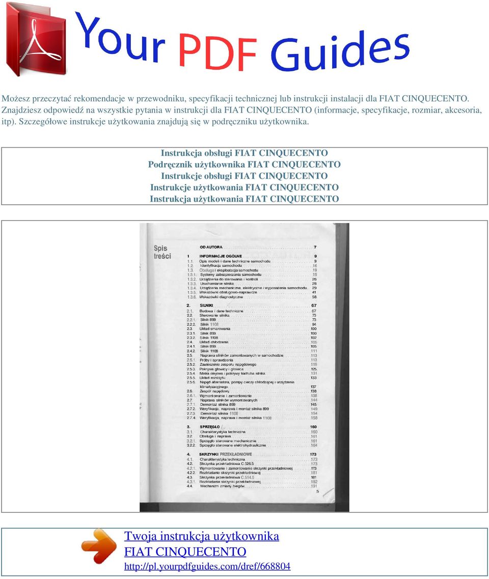 Twoja instrukcja użytkownika FIAT CINQUECENTO - PDF Darmowe pobieranie