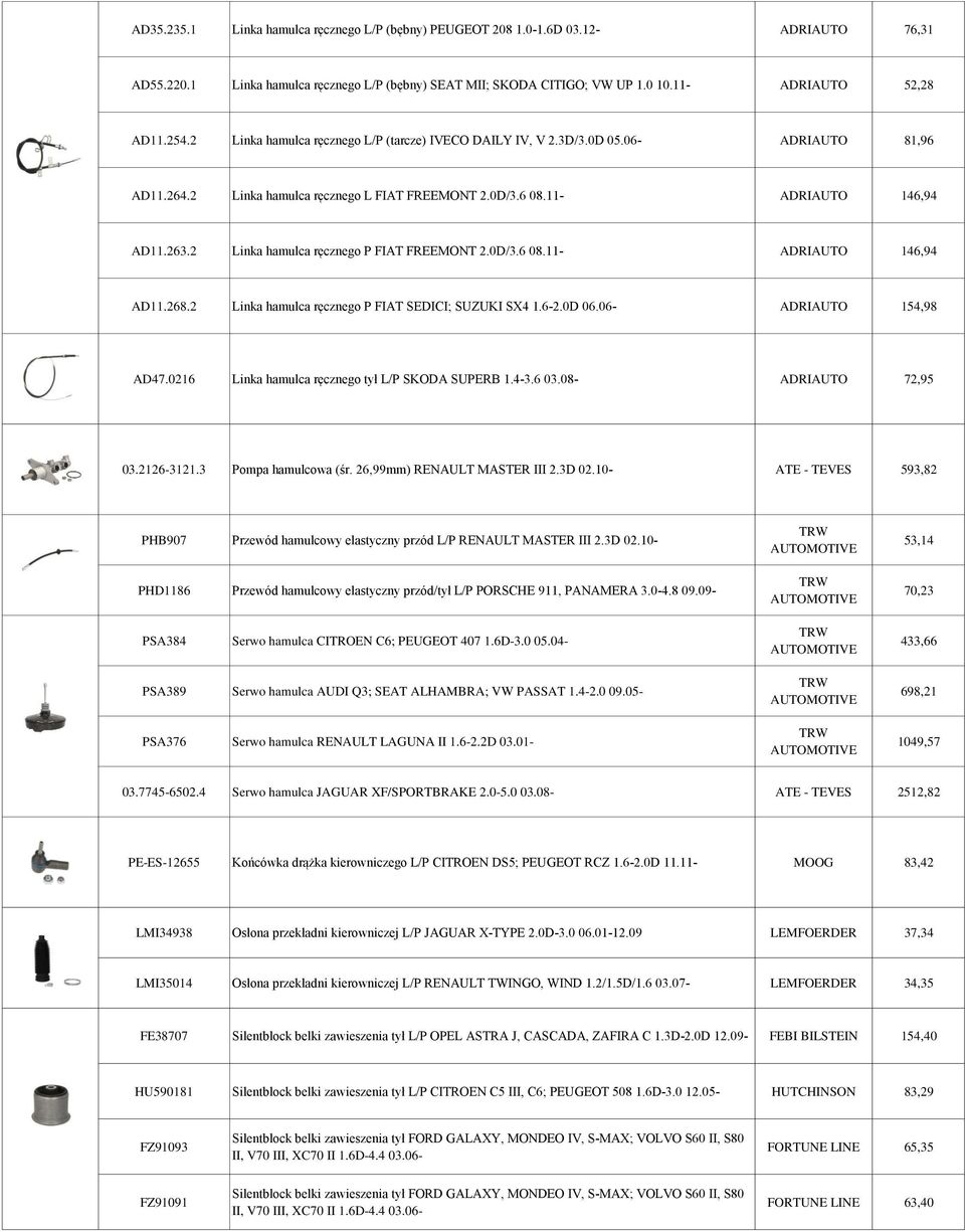 2 Linka hamulca ręcznego P FIAT FREEMONT 2.0D/3.6 08.11- ADRIAUTO 146,94 AD11.268.2 Linka hamulca ręcznego P FIAT SEDICI; SUZUKI SX4 1.6-2.0D 06.06- ADRIAUTO 154,98 AD47.