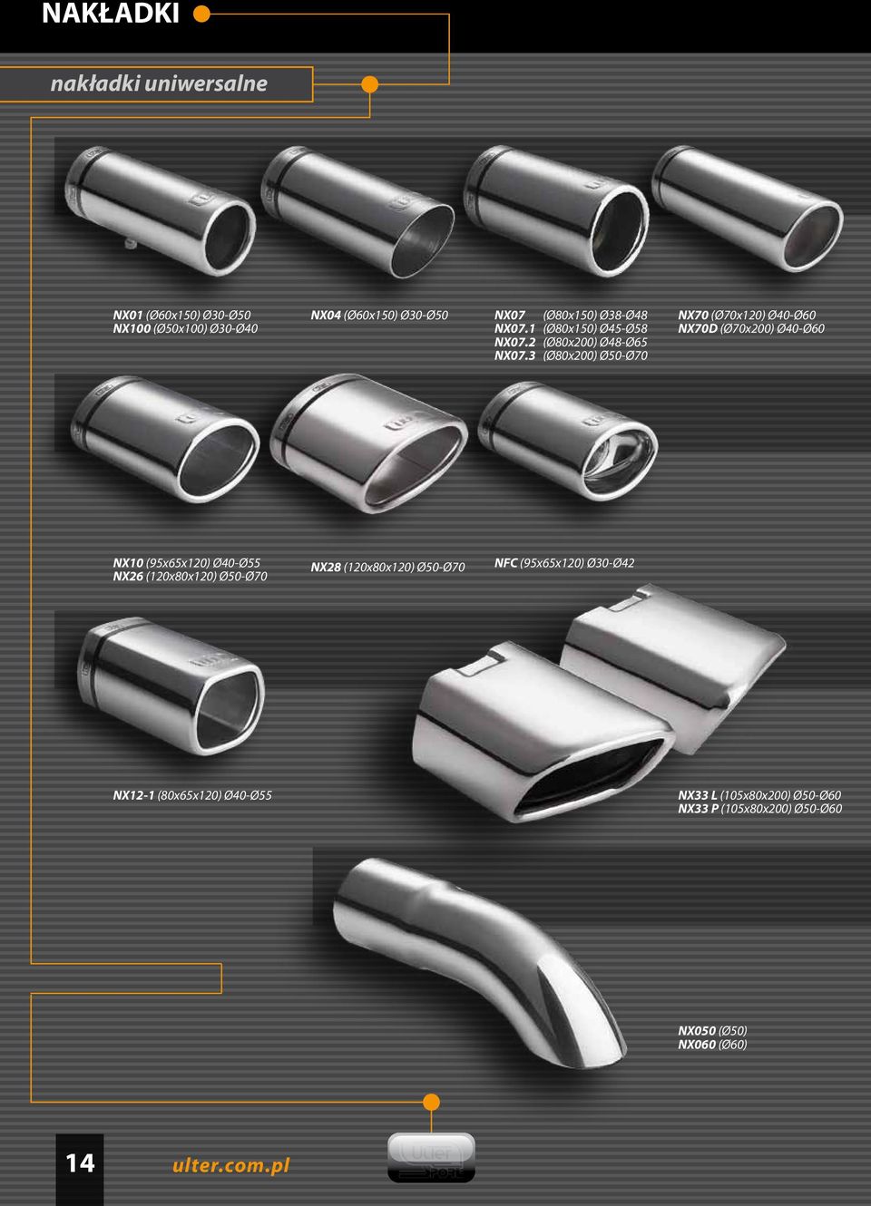 3 (Ø80x200) Ø50-Ø70 NX70 (Ø70x120) Ø40-Ø60 NX70D (Ø70x200) Ø40-Ø60 NX10 (95x65x120) Ø40-Ø55 NX26 (120x80x120)