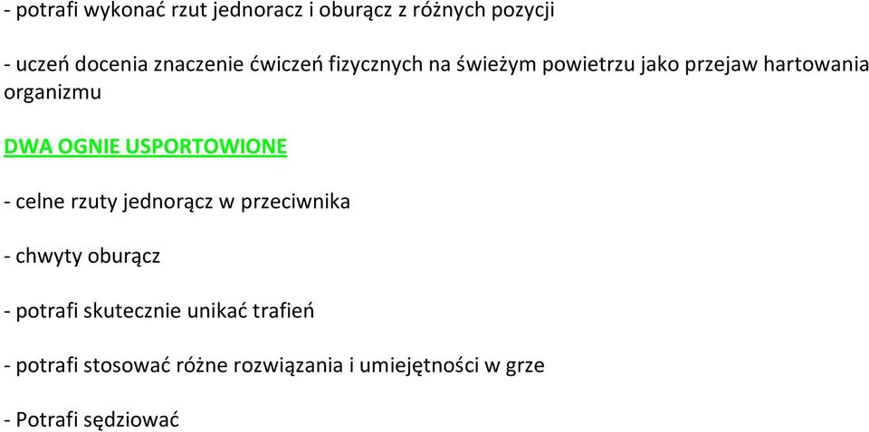 USPORTOWIONE - celne rzuty jednorącz w przeciwnika - chwyty oburącz - potrafi skutecznie