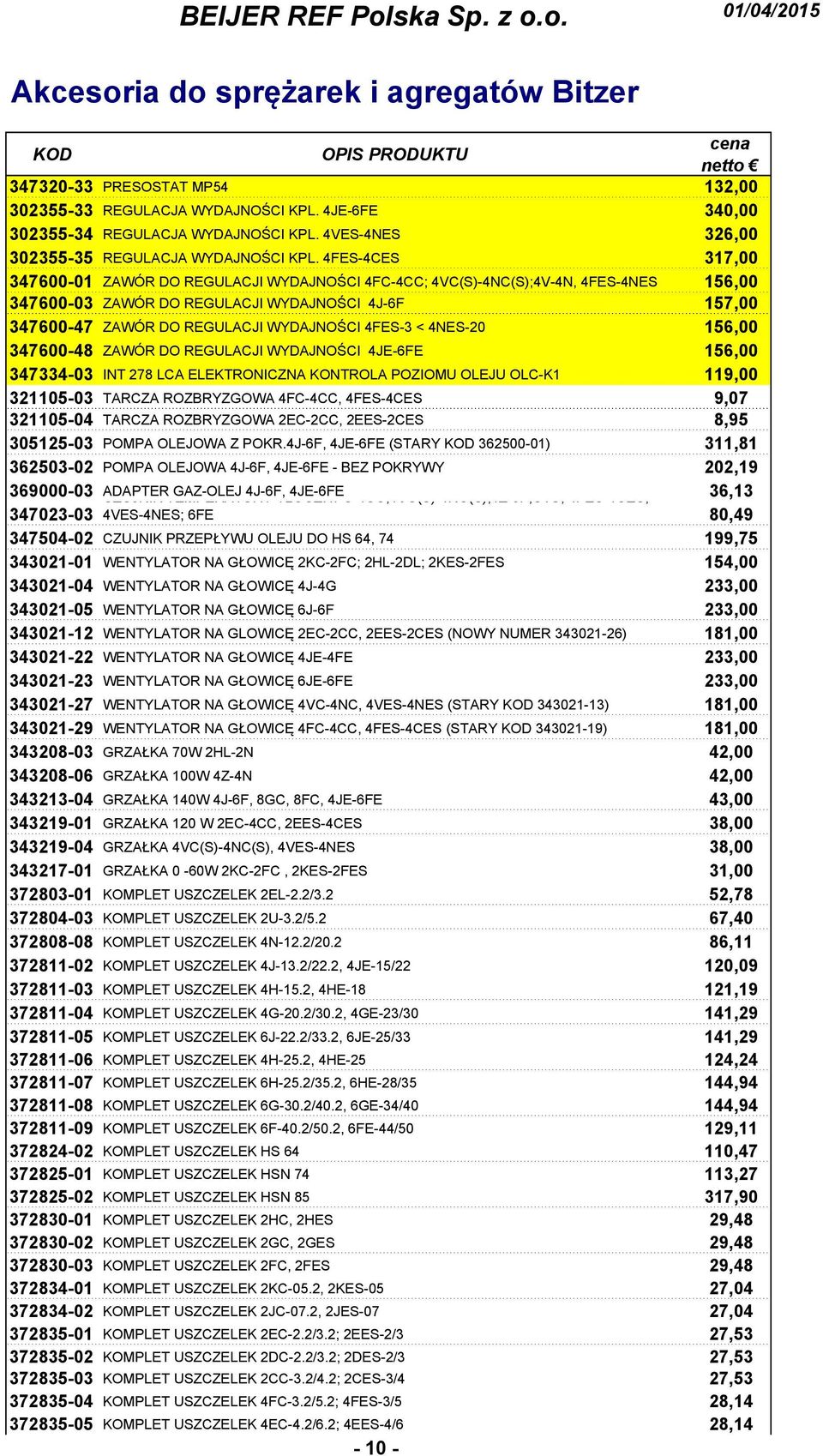 4FES-4CES 317,00 347600-01 ZAWÓR DO REGULACJI WYDAJNOŚCI 4FC-4CC; 4VC(S)-4NC(S);4V-4N, 4FES-4NES 156,00 347600-03 ZAWÓR DO REGULACJI WYDAJNOŚCI 4J-6F 157,00 347600-47 ZAWÓR DO REGULACJI WYDAJNOŚCI
