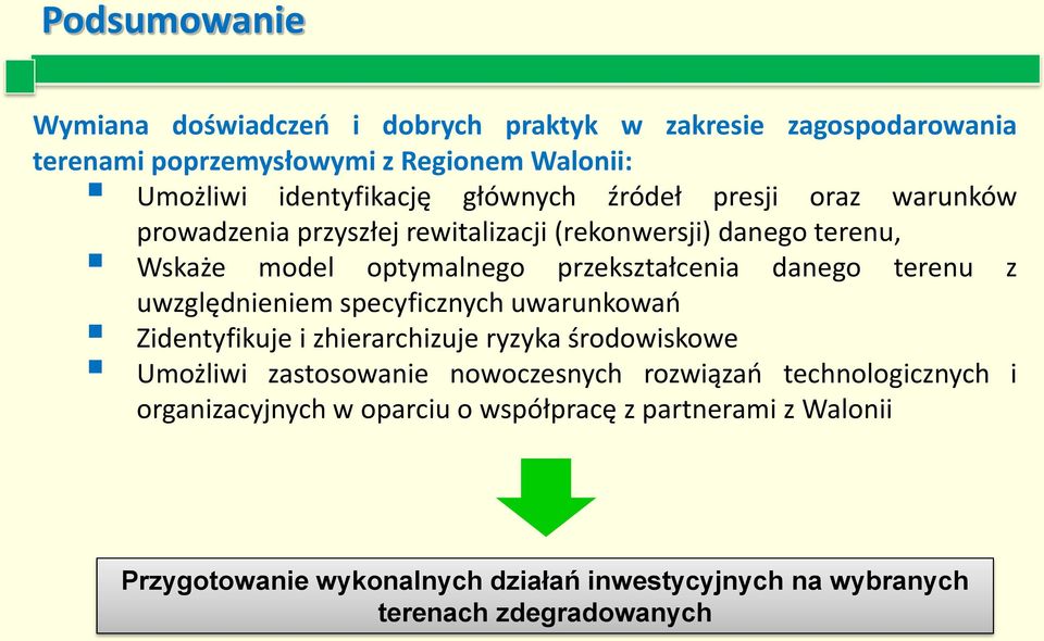 terenu z uwzględnieniem specyficznych uwarunkowań Zidentyfikuje i zhierarchizuje ryzyka środowiskowe Umożliwi zastosowanie nowoczesnych rozwiązań