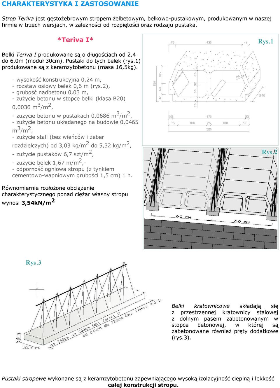 - wysokość konstrukcyjna 0,24 m, rozstaw osiowy belek 0,6 m (rys.