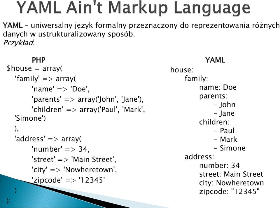 'Mark', 'Simone') ), 'address' => array( 'number' => 34, 'street' => 'Main Street', 'city' => 'Nowheretown', 'zipcode' => '12345' )