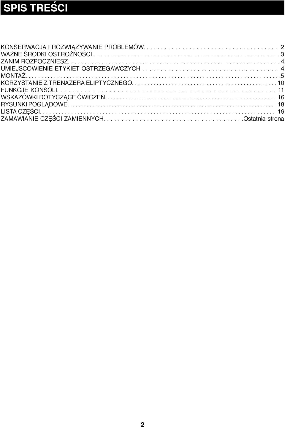.............................................. 0 FUNKCJE KONSOLI....................................................... WSKAZÓWKI DOTYCZĄCE ĆWICZEŃ.......................................................... 6 RYSUNKI POGLĄDOWE.