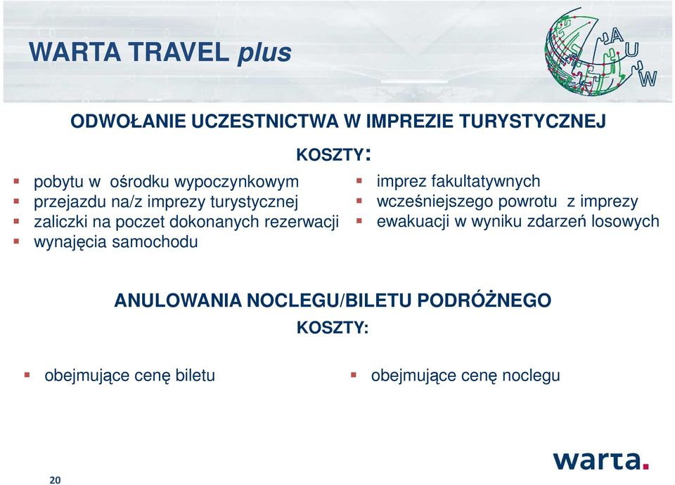 samochodu imprez fakultatywnych wcześniejszego powrotu z imprezy ewakuacji w wyniku zdarzeń