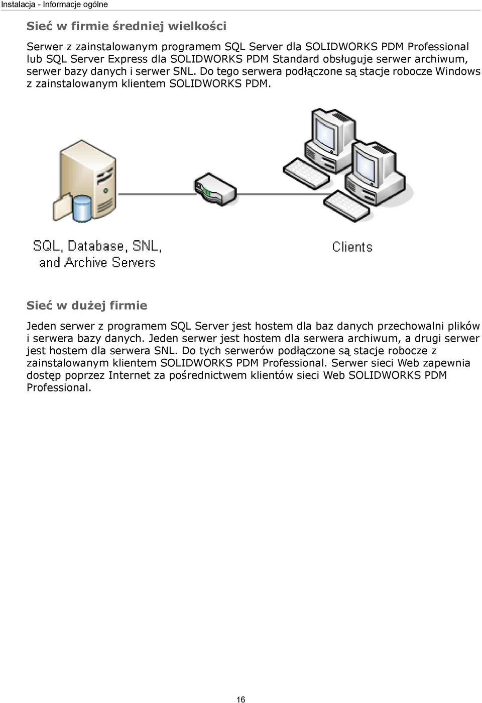 Sieć w dużej firmie Jeden serwer z programem SQL Server jest hostem dla baz danych przechowalni plików i serwera bazy danych.