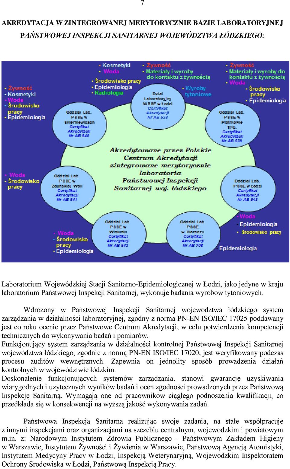 Wdrożony w Państwowej Inspekcji Sanitarnej województwa łódzkiego system zarządzania w działalności laboratoryjnej, zgodny z normą PN-EN ISO/IEC 17025 poddawany jest co roku ocenie przez Państwowe