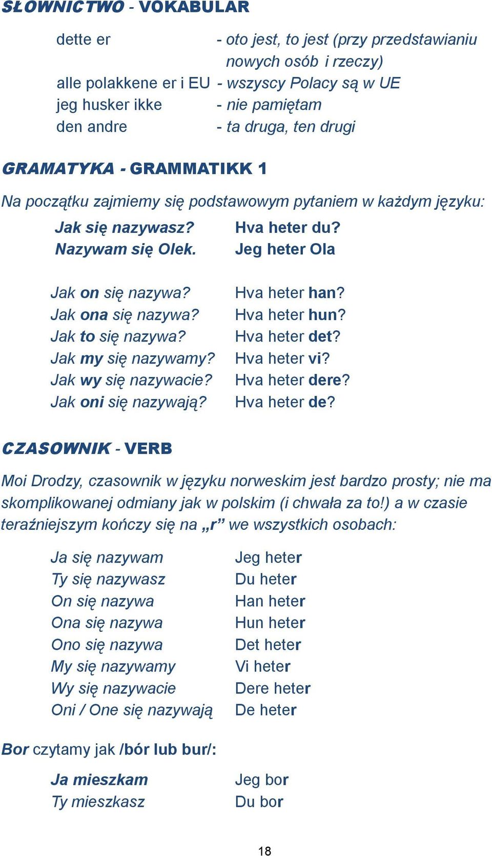 Jak to się nazywa? Jak my się nazywamy? Jak wy się nazywacie? Jak oni się nazywają? Hva heter han? Hva heter hun? Hva heter det