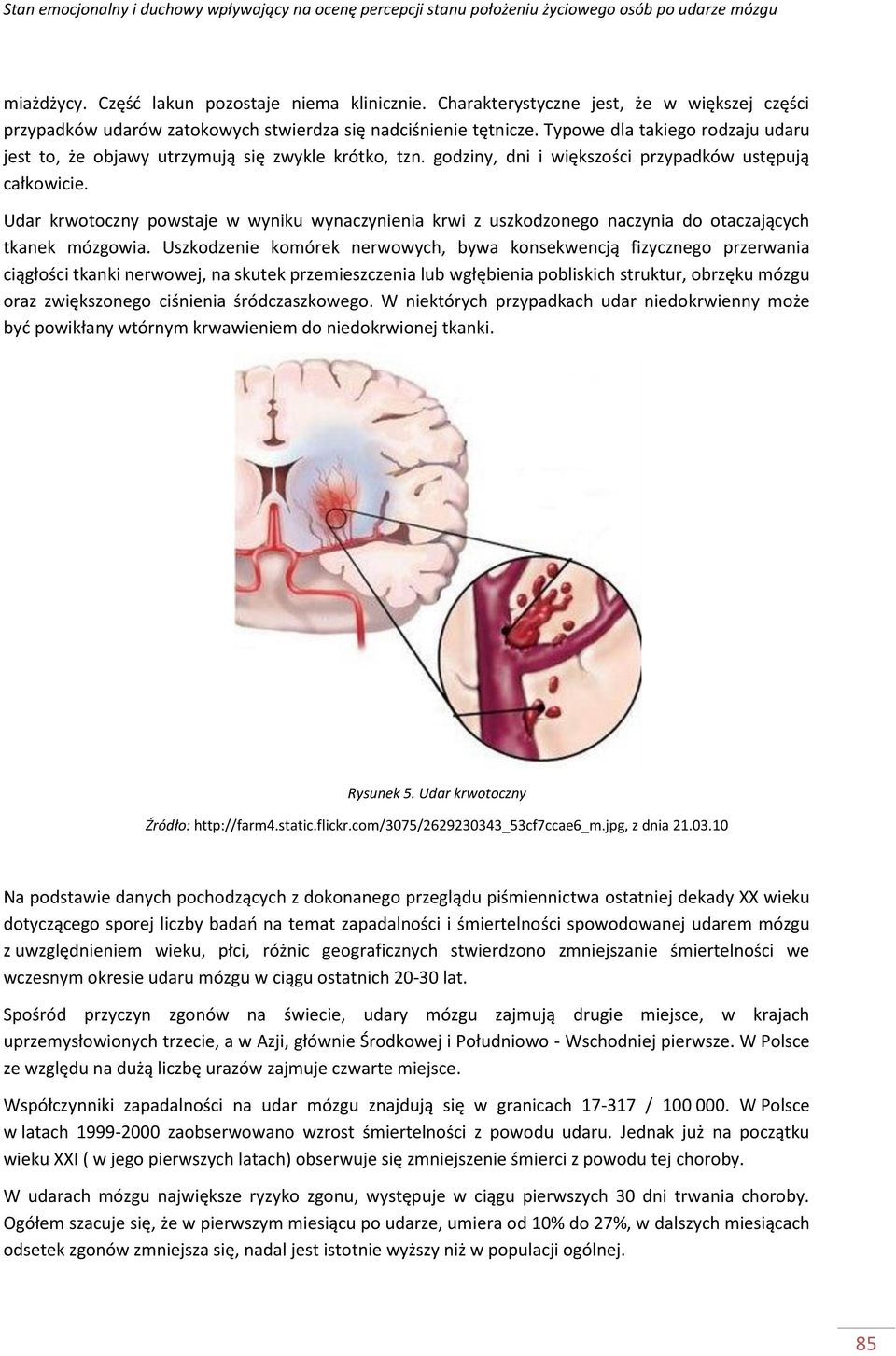 Udar krwotoczny powstaje w wyniku wynaczynienia krwi z uszkodzonego naczynia do otaczających tkanek mózgowia.