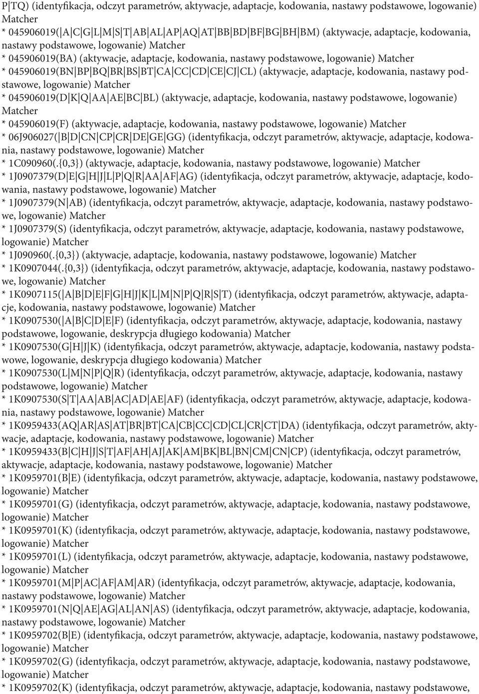 nastawy podstawowe, logowanie) * 045906019(D K Q AA AE BC BL) (aktywacje, adaptacje, kodowania, nastawy podstawowe, logowanie) * 045906019(F) (aktywacje, adaptacje, kodowania, nastawy podstawowe,
