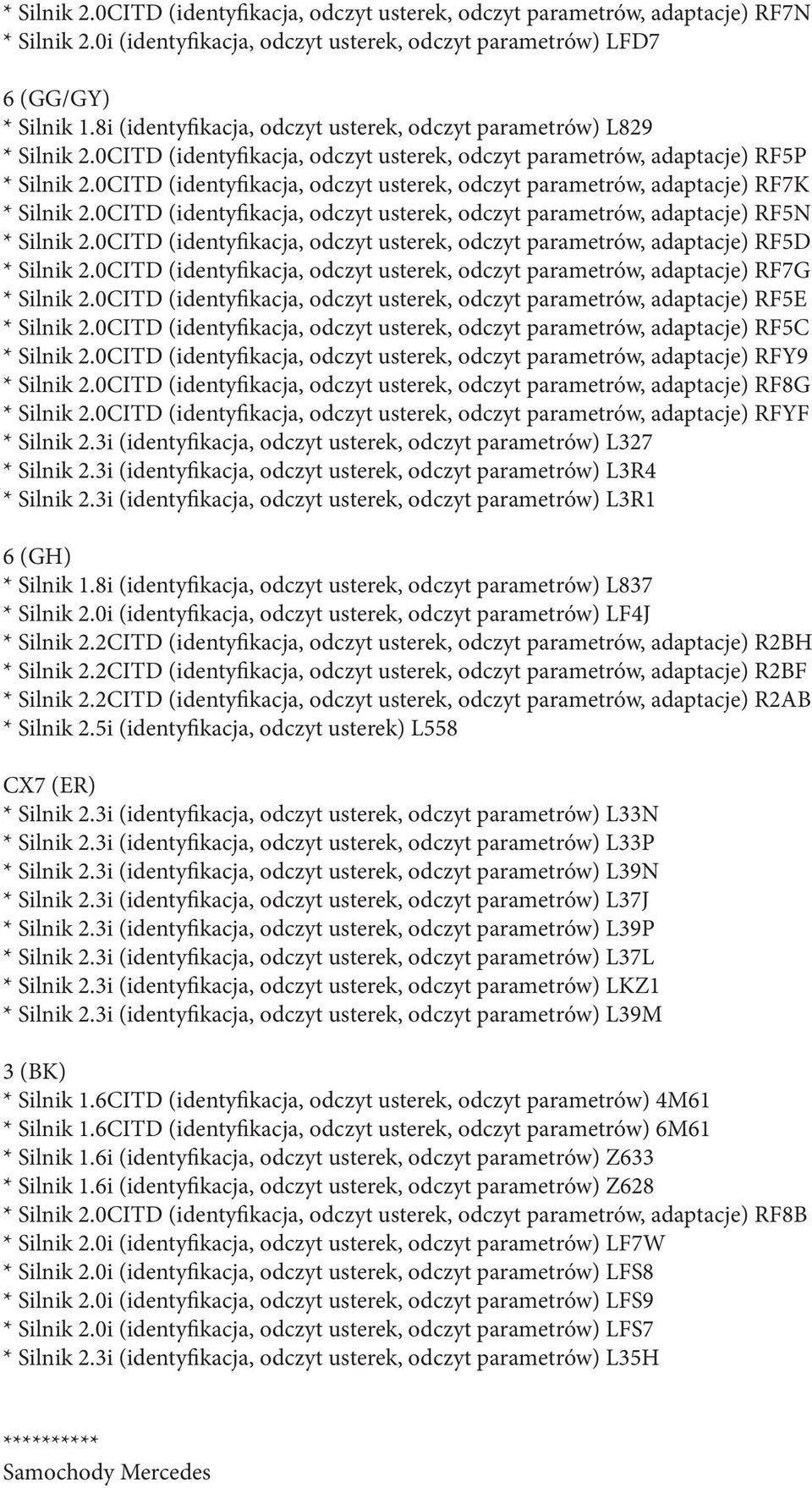 0CITD (identyfikacja, odczyt usterek, odczyt parametrów, adaptacje) RF7K * Silnik 2.0CITD (identyfikacja, odczyt usterek, odczyt parametrów, adaptacje) RF5N * Silnik 2.