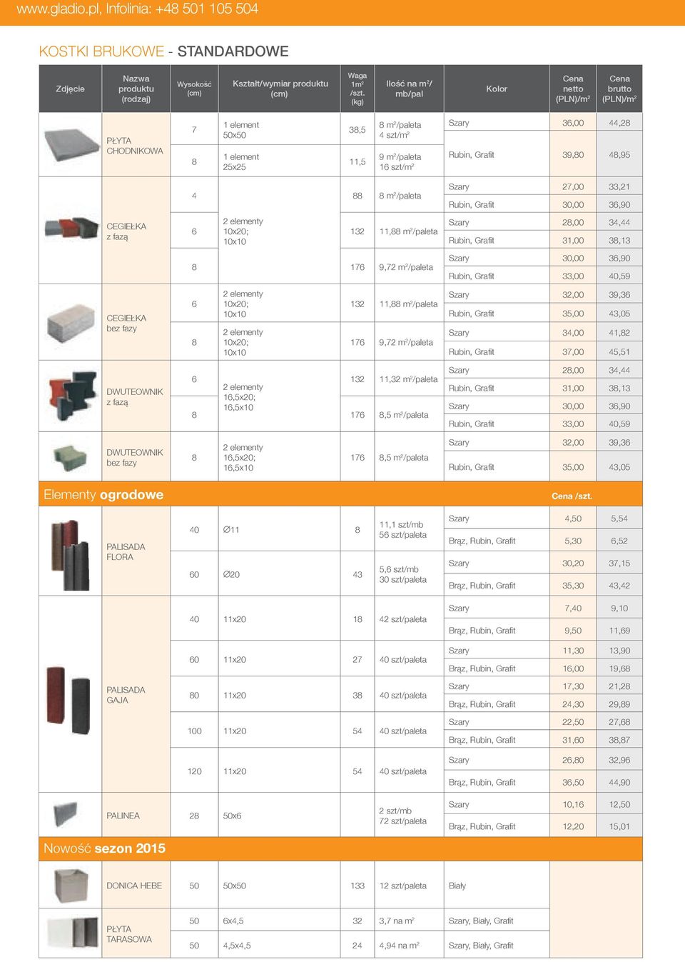 Rubin, Grafit 33,00 40,59 CEGIEŁKA bez fazy 10x20; 10x10 10x20; 10x10 11, m 2 /paleta 17 9,72 m 2 /paleta Szary 32,00 39,3 Rubin, Grafit 35,00 43,05 Szary 34,00 41,2 Rubin, Grafit 37,00 45,51