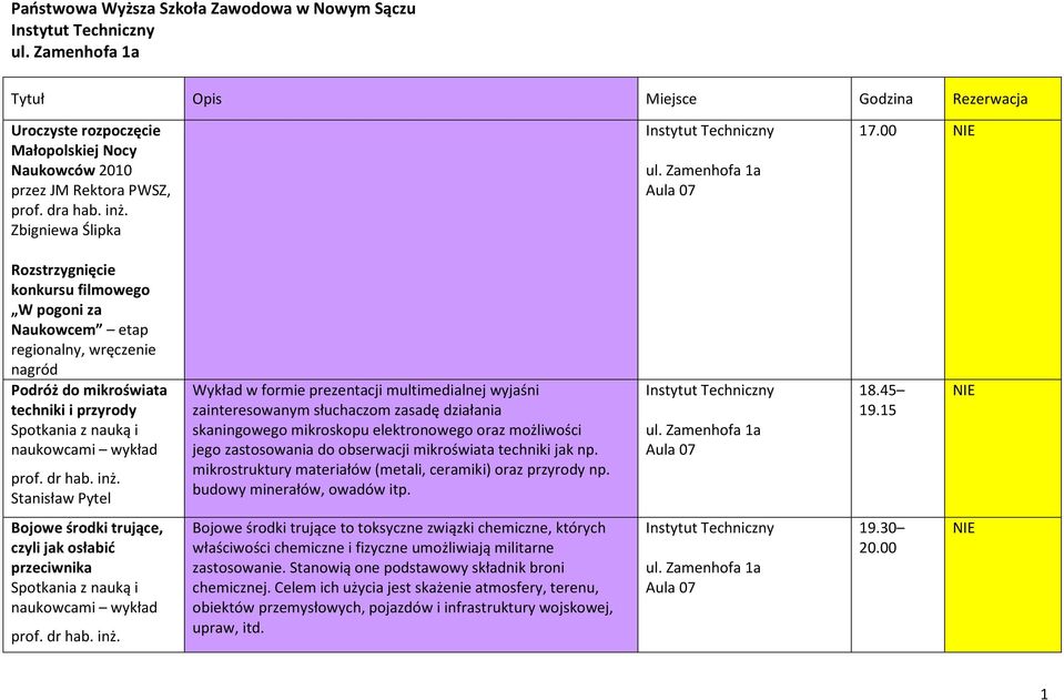 Stanisław Pytel Wykład w formie prezentacji multimedialnej wyjaśni zainteresowanym słuchaczom zasadę działania skaningowego mikroskopu elektronowego oraz możliwości jego zastosowania do obserwacji