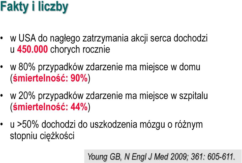 90%) w 20% przypadków zdarzenie ma miejsce w szpitalu (śmiertelność: 44%) u >50%