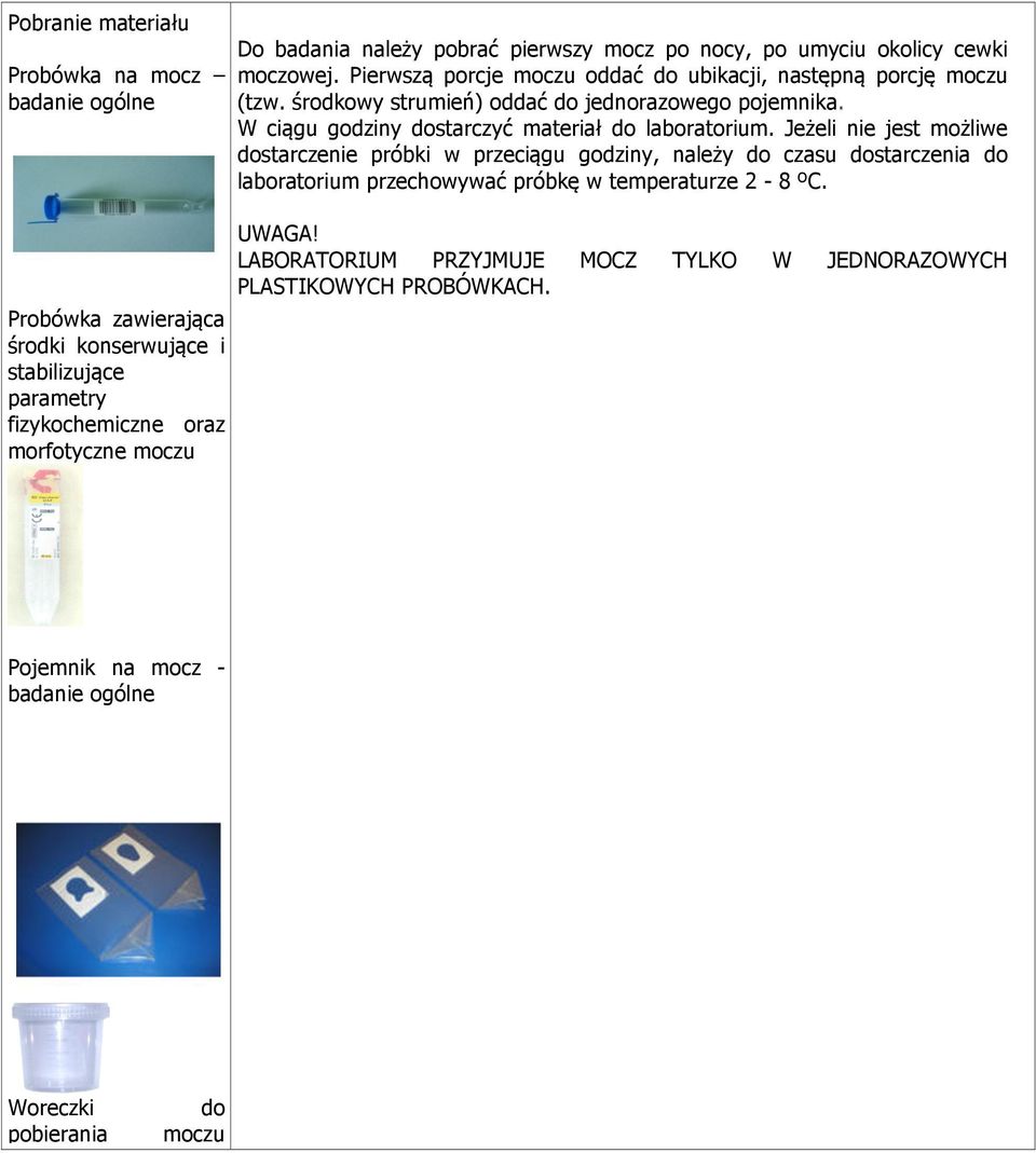 środkowy strumień) oddać do jednorazowego pojemnika. W ciągu godziny dostarczyć materiał do.